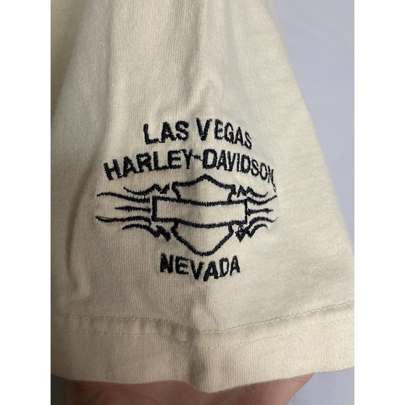 Harley Davidson Mens Collared Shirt 2008 1/4 Button Up Size L Cream Embroidered - Picture 4 of 7